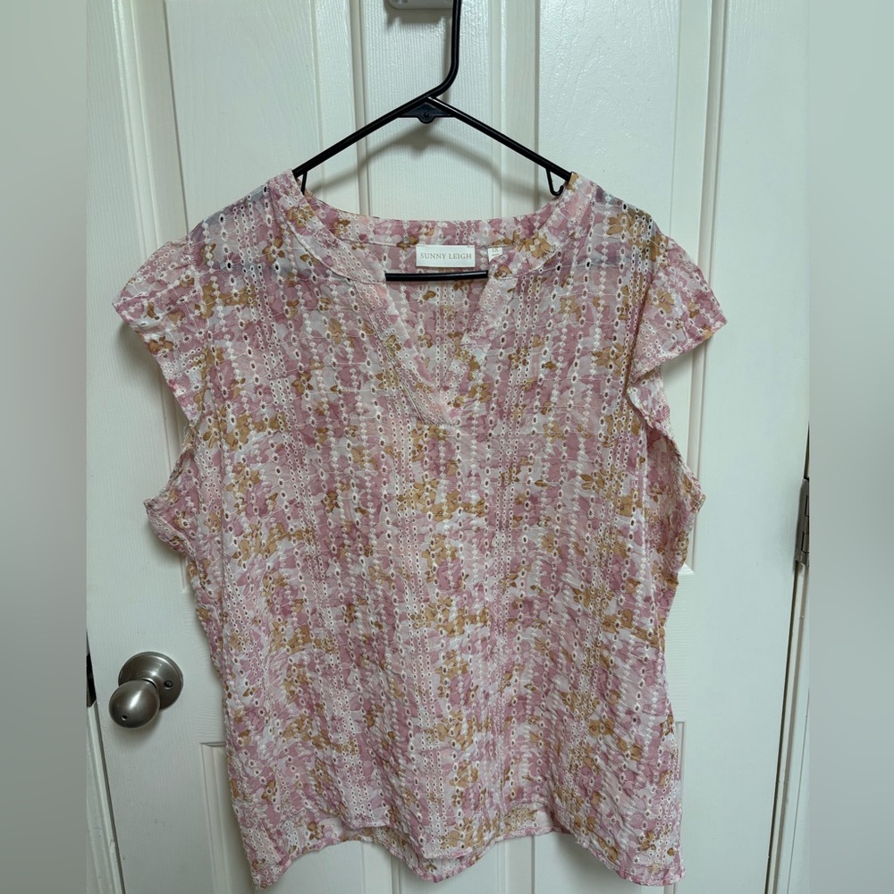 Sunny Leigh Women's Blouse in Pink with eyelet pattern